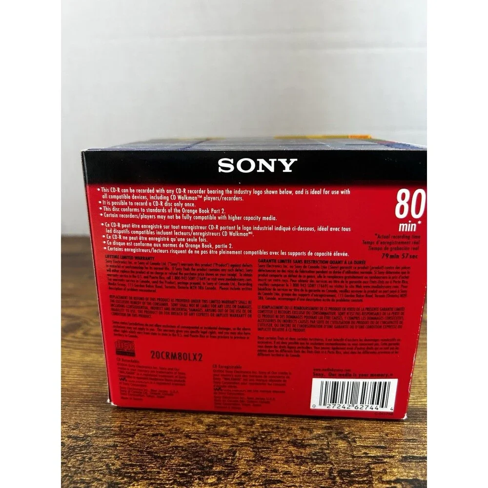 New Sony CD-R Music CDs 20 Pk Slim Multi Color Cases 80 Min 20CRM80LX2 Open Box